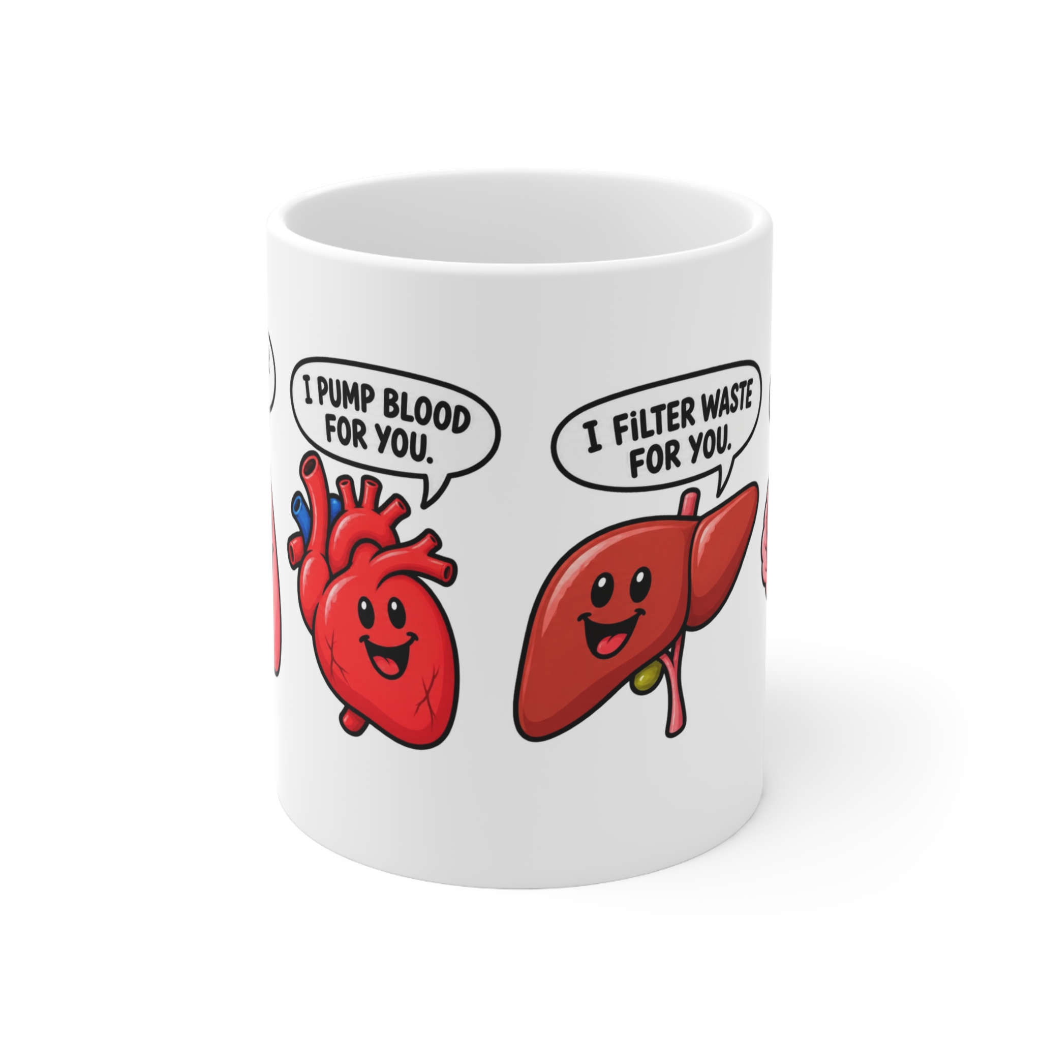 Cute Organ Systems Coffee Mug — 'I Breathe Air For You, I Pump Blood For You' Ceramic Mug (11oz)