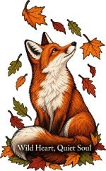 Wild Heart Quiet Soul Fox T‑Shirt design featuring an autumn fox with falling leaves.