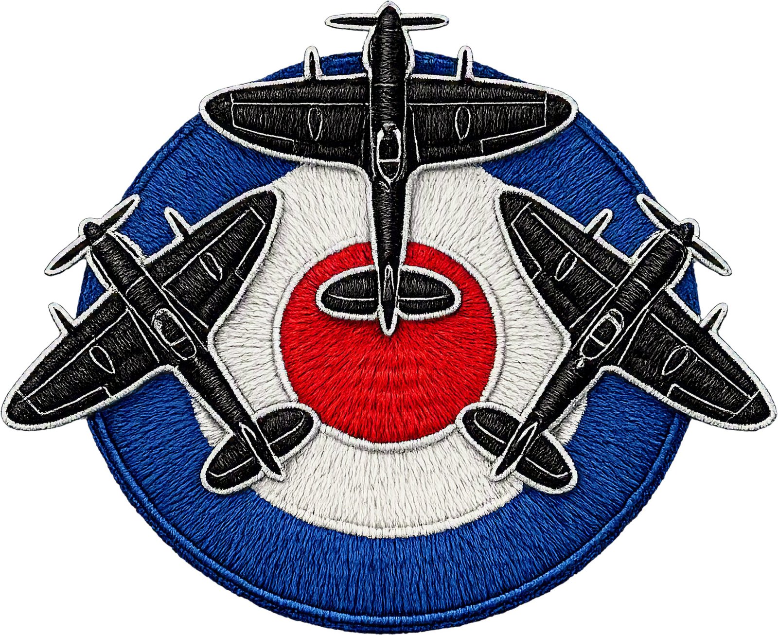 raf triple aircraft roundel t shirt design featuring three black aircraft silhouettes over the raf roundel