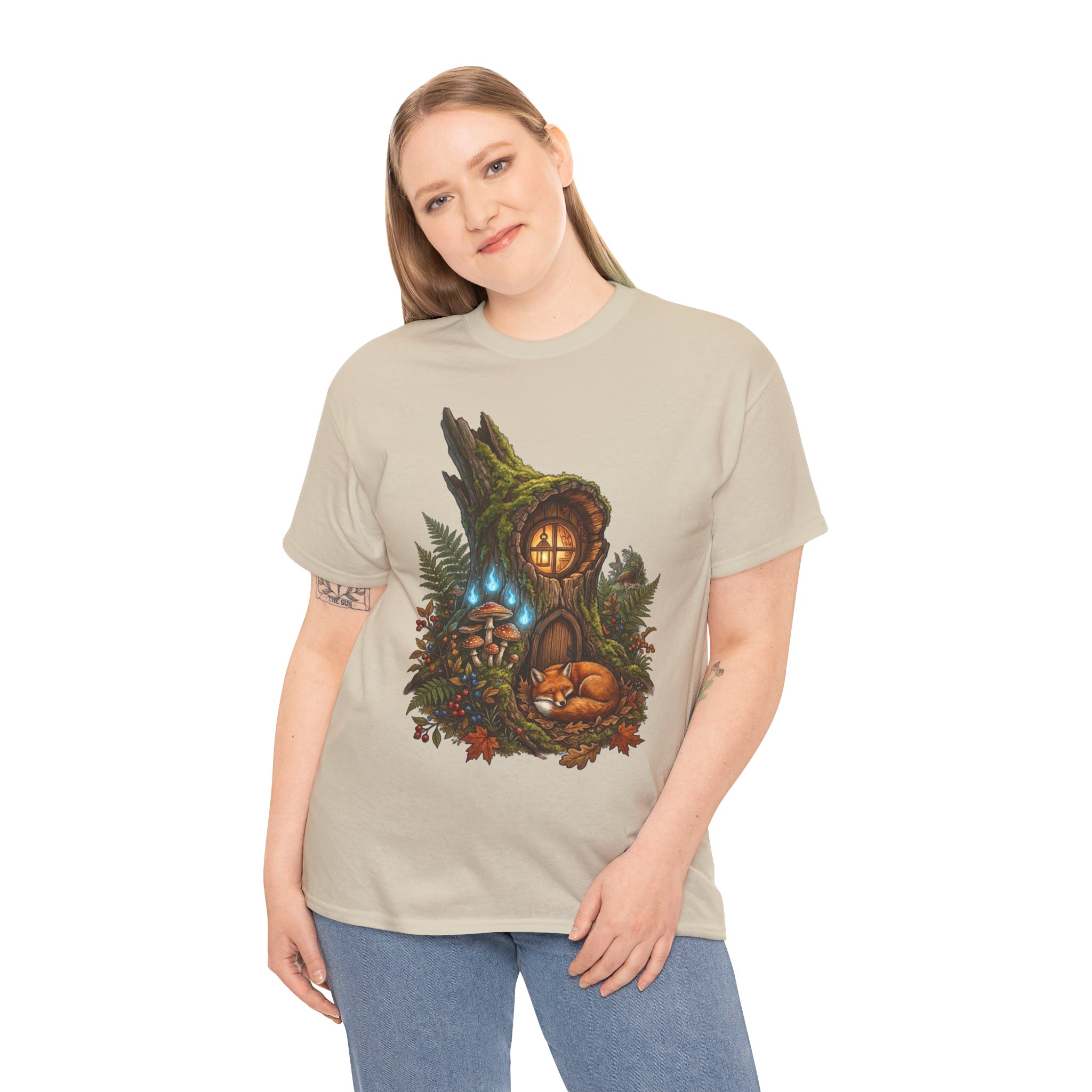 Fairy Hollow t‑shirt with cozy woodland mushroom home graphic design