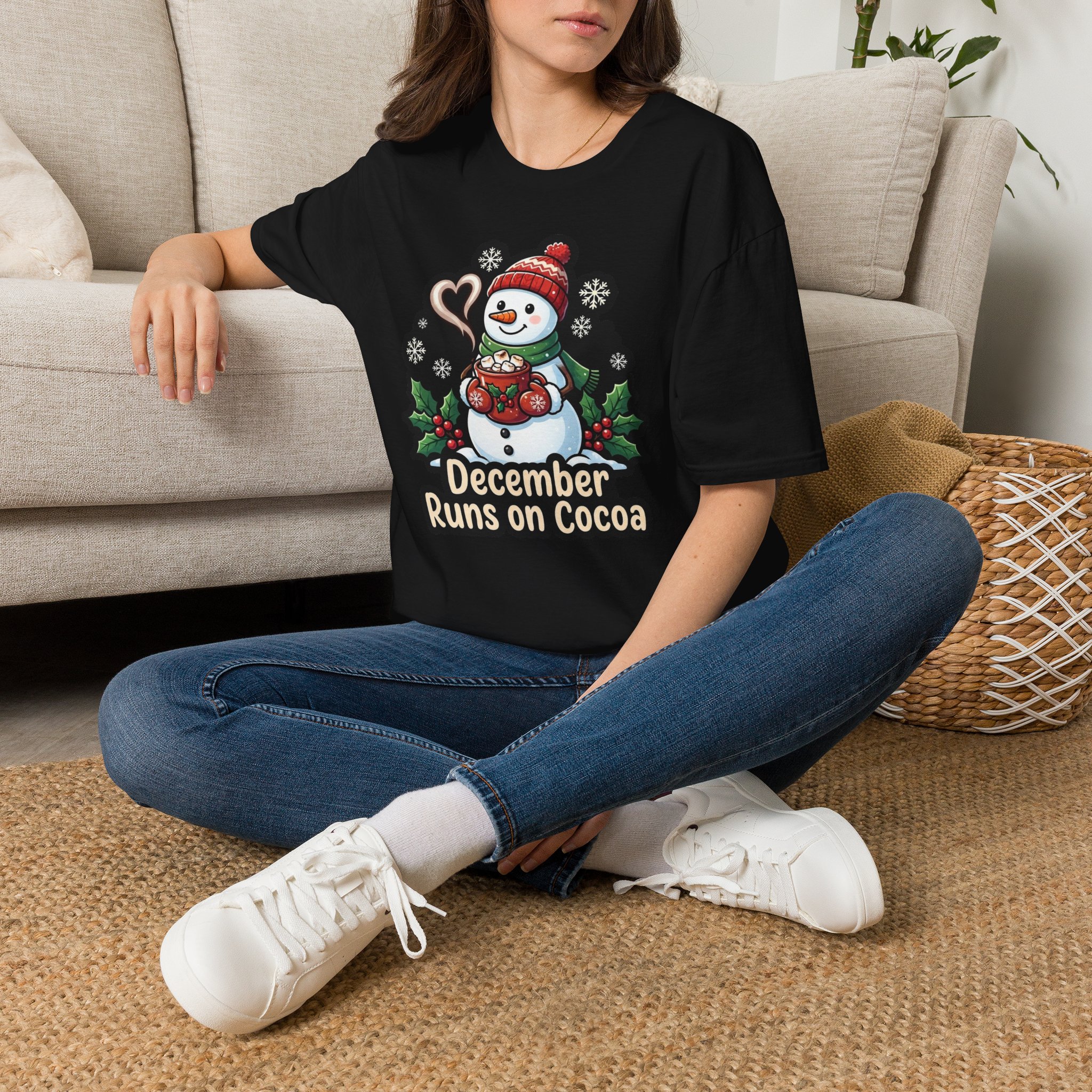 Close‑up of the snowman graphic on the Christmas Snowman T‑shirt