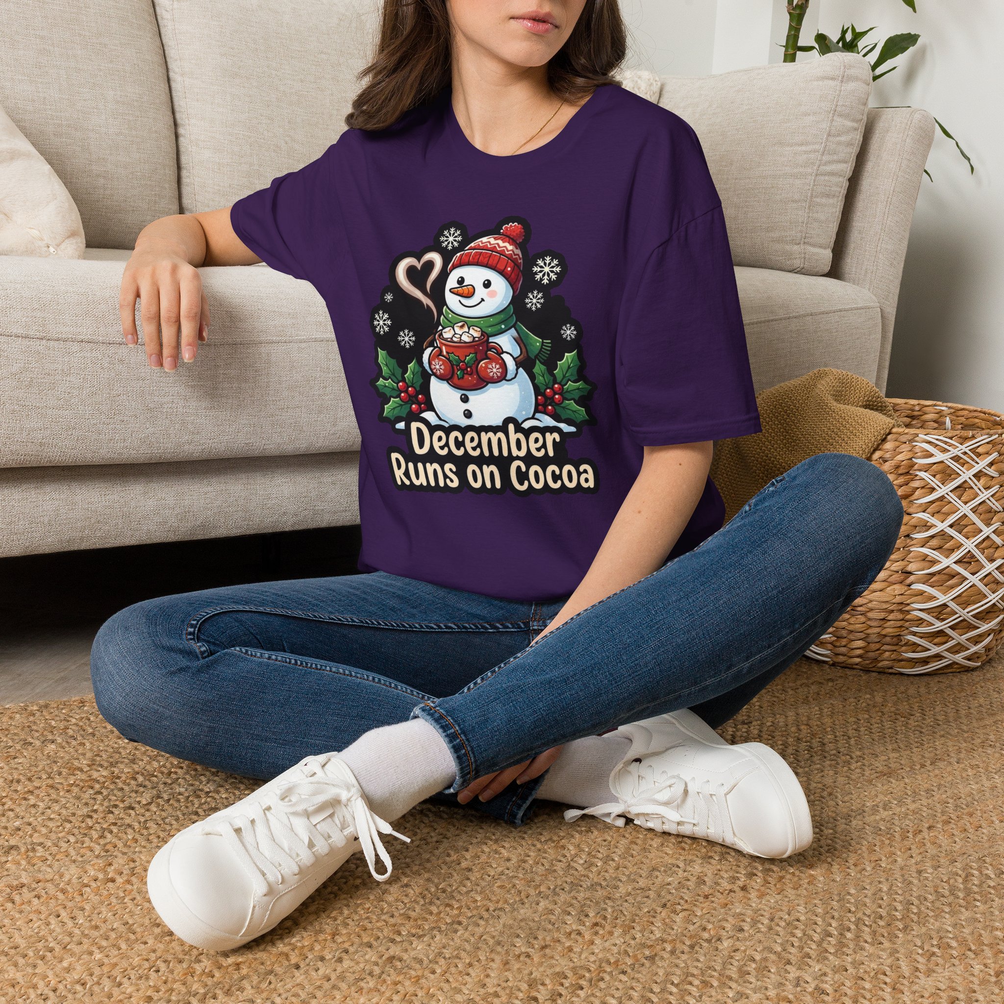 Close‑up of the snowman graphic on the Christmas Snowman T‑shirt