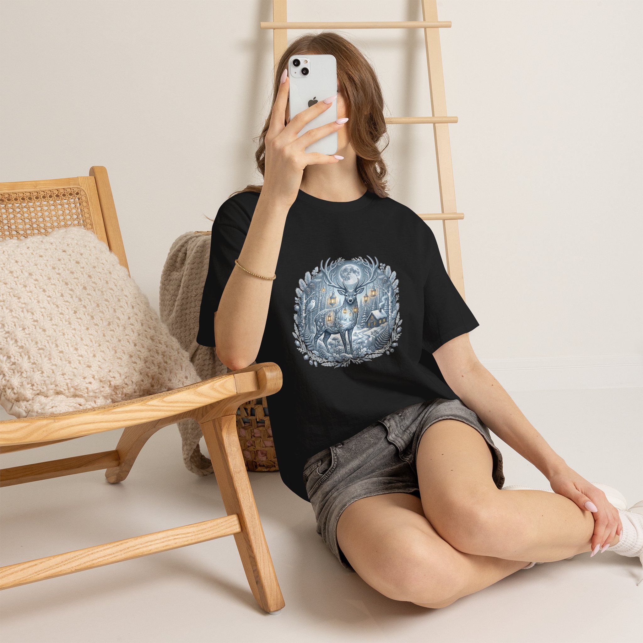 lantern‑lit forest deer autumn graphic tee