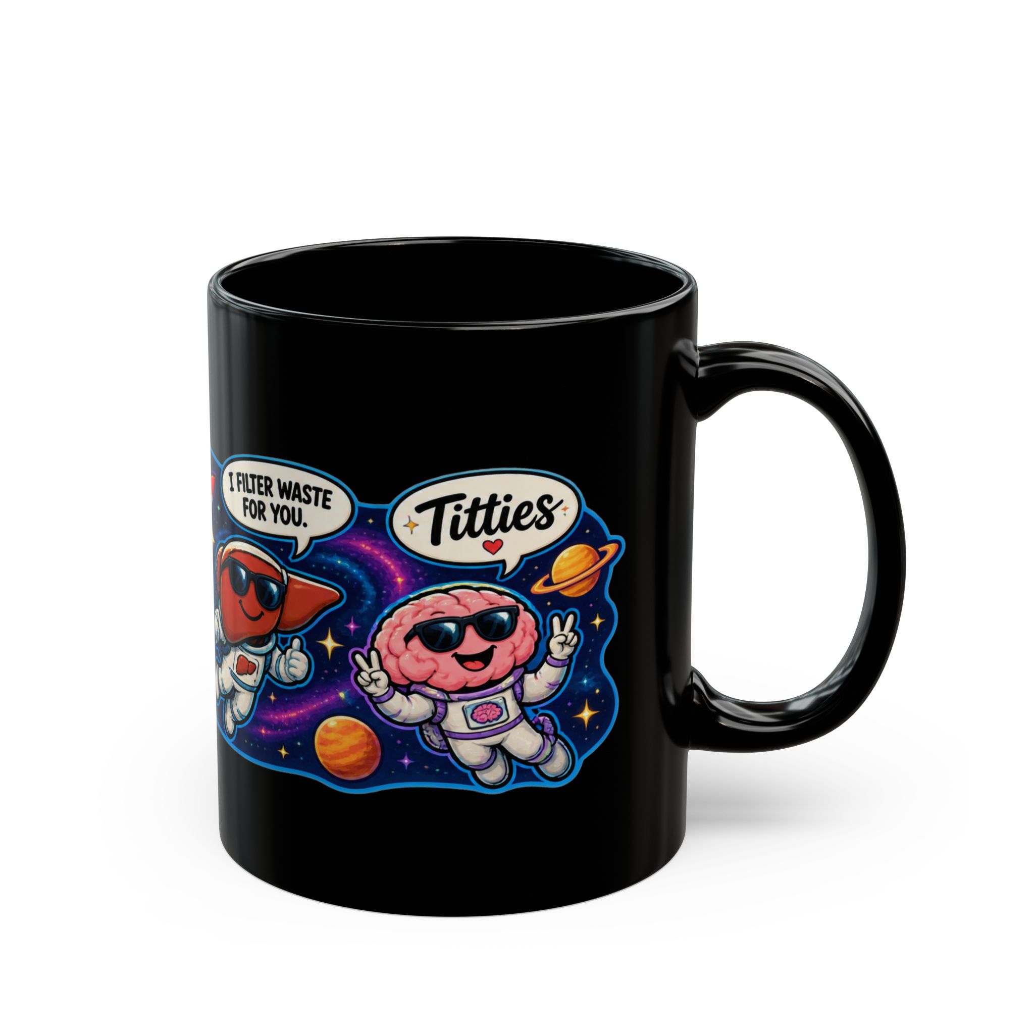 Funny cute astronaut mug black space design