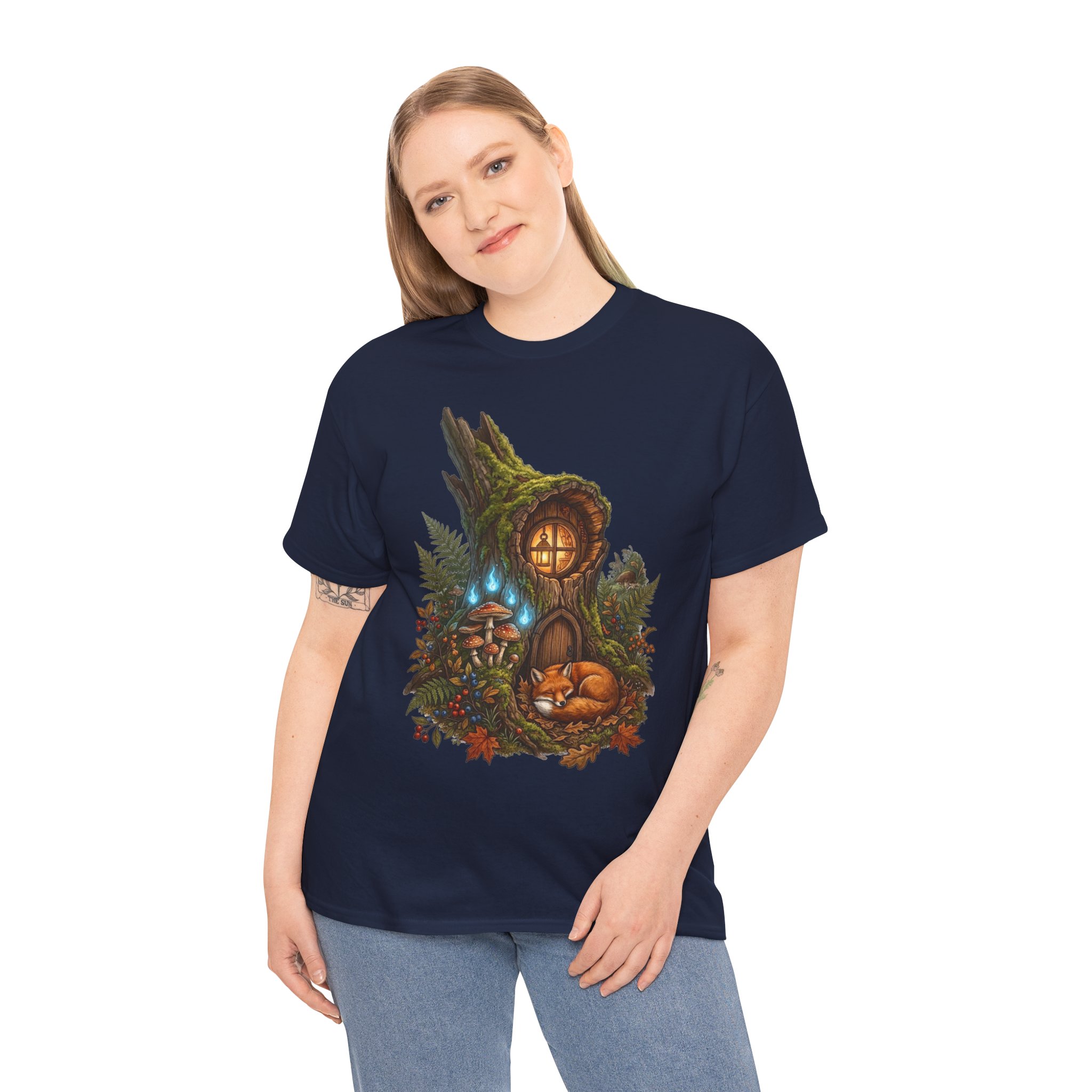 Fairy Hollow t‑shirt with cozy woodland mushroom home graphic design