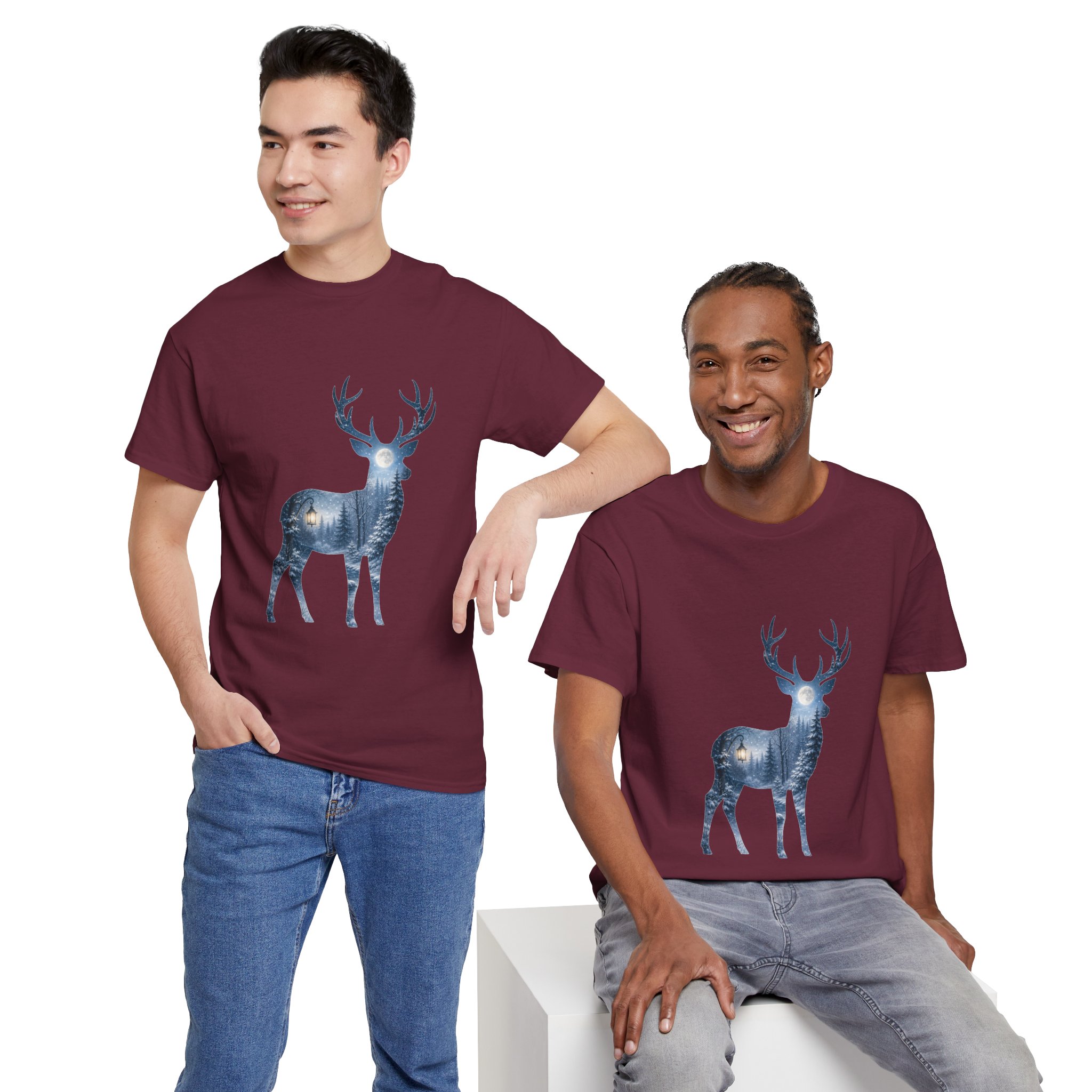 moonlit forest deer autumn graphic tee