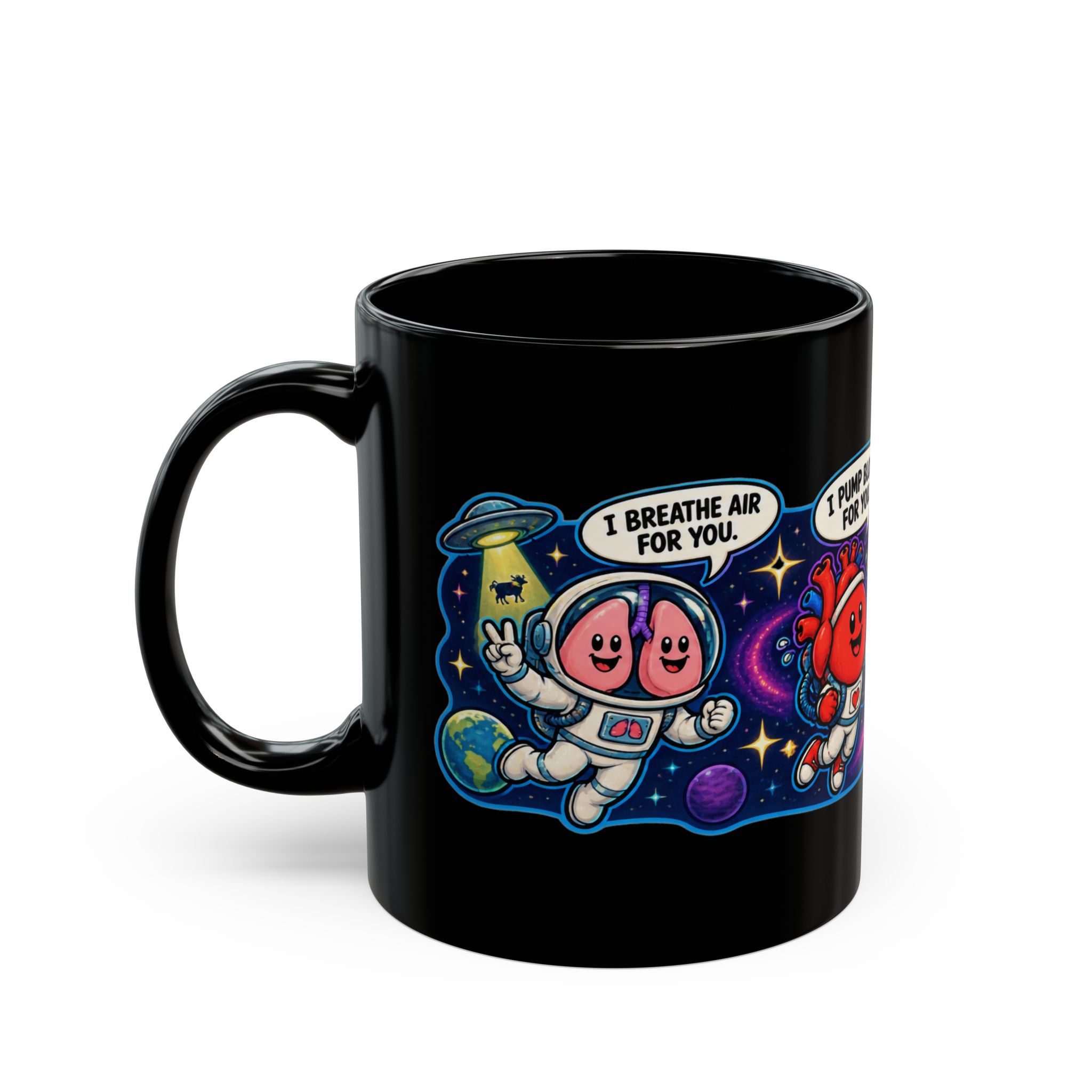Funny cute astronaut mug black space design