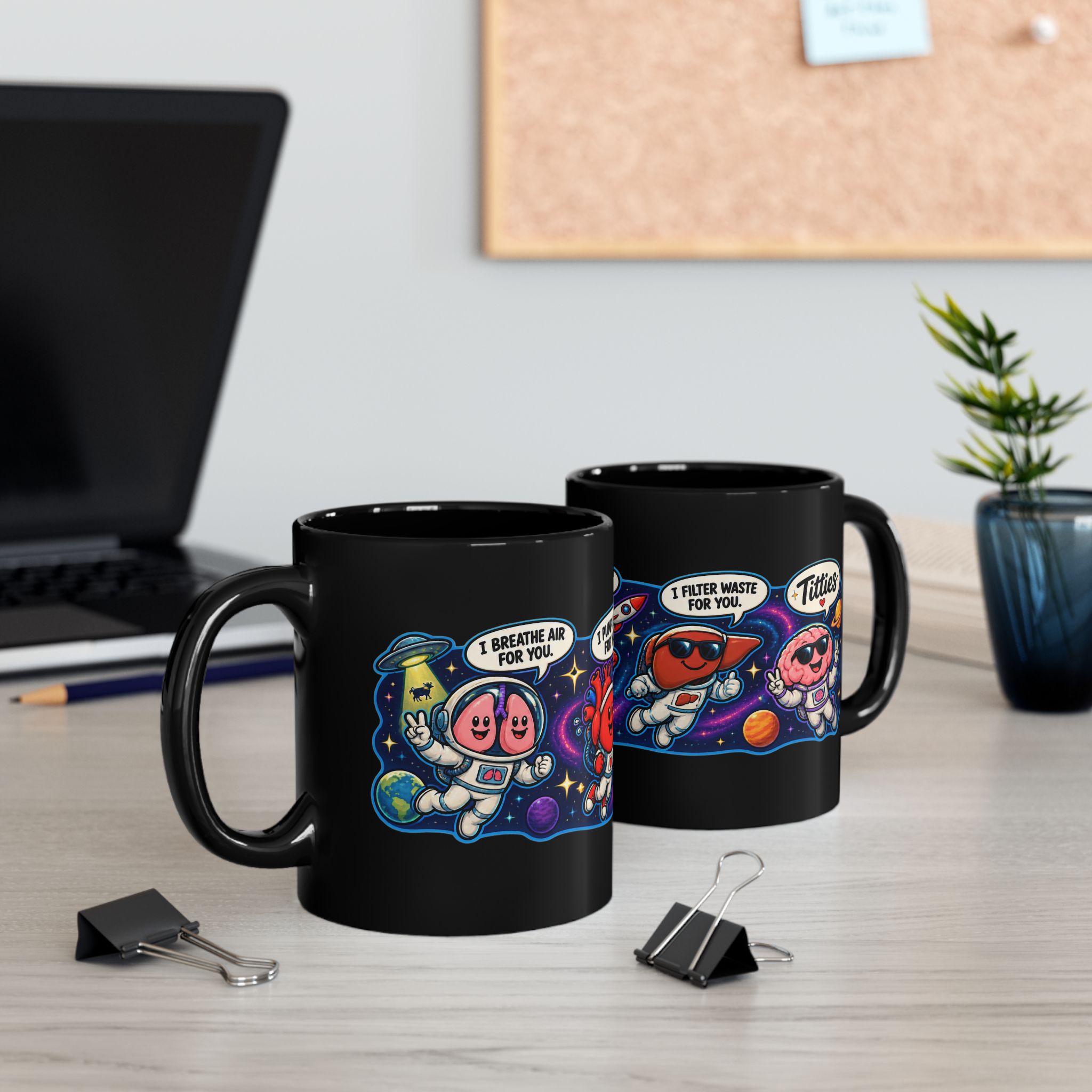 Funny cute astronaut mug black space design