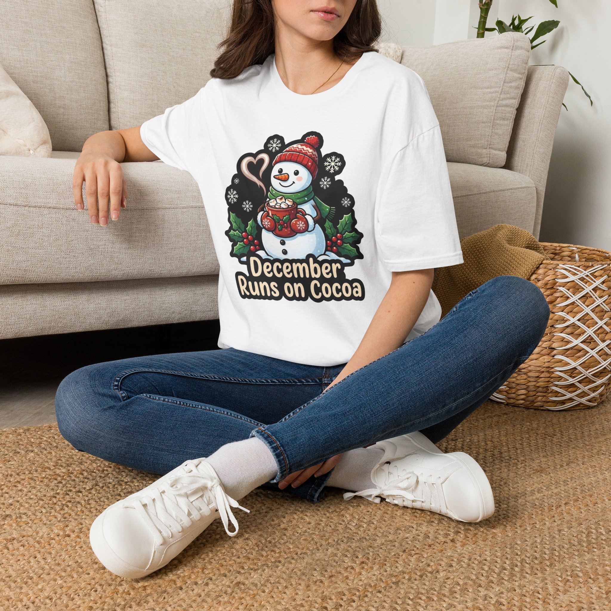 Close‑up of the snowman graphic on the Christmas Snowman T‑shirt
