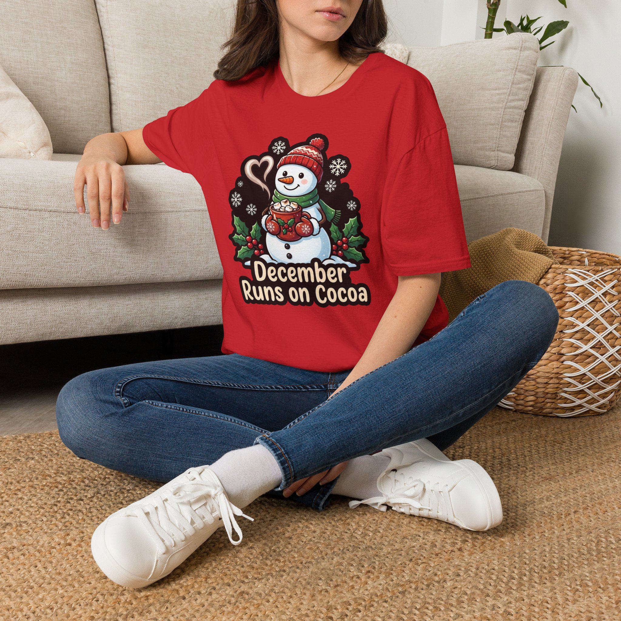 Close‑up of the snowman graphic on the Christmas Snowman T‑shirt