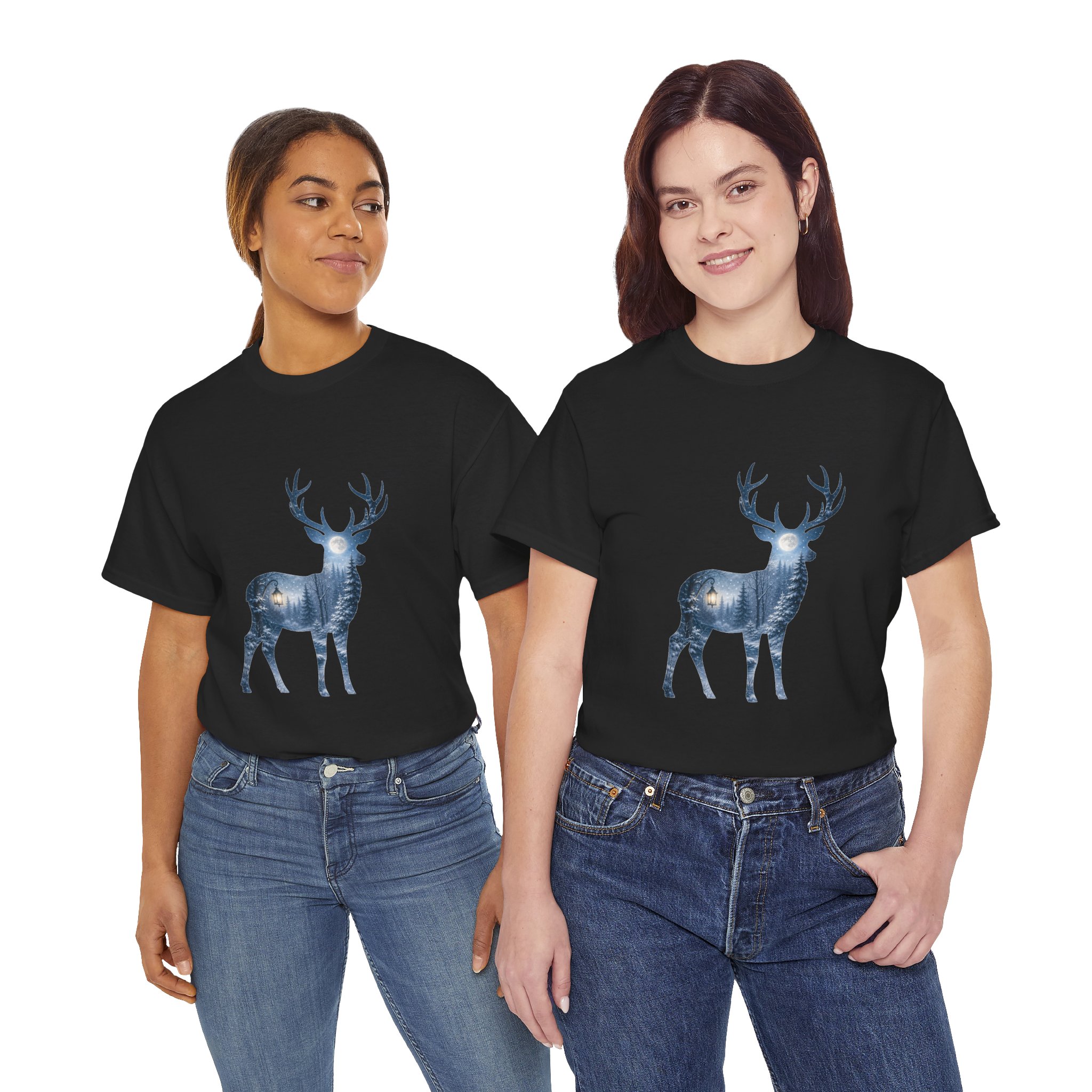 moonlit forest deer autumn graphic tee