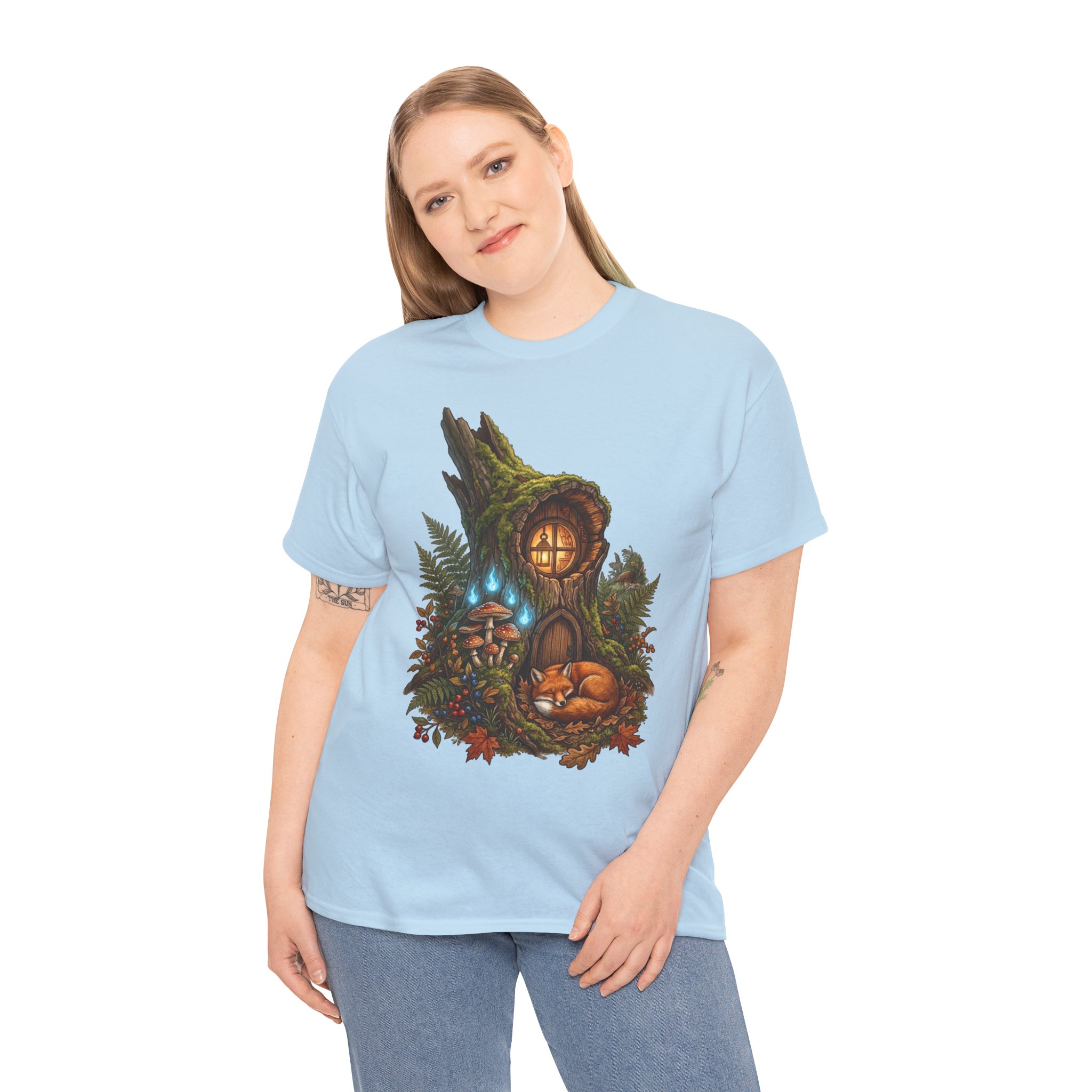 Fairy Hollow t‑shirt with cozy woodland mushroom home graphic design
