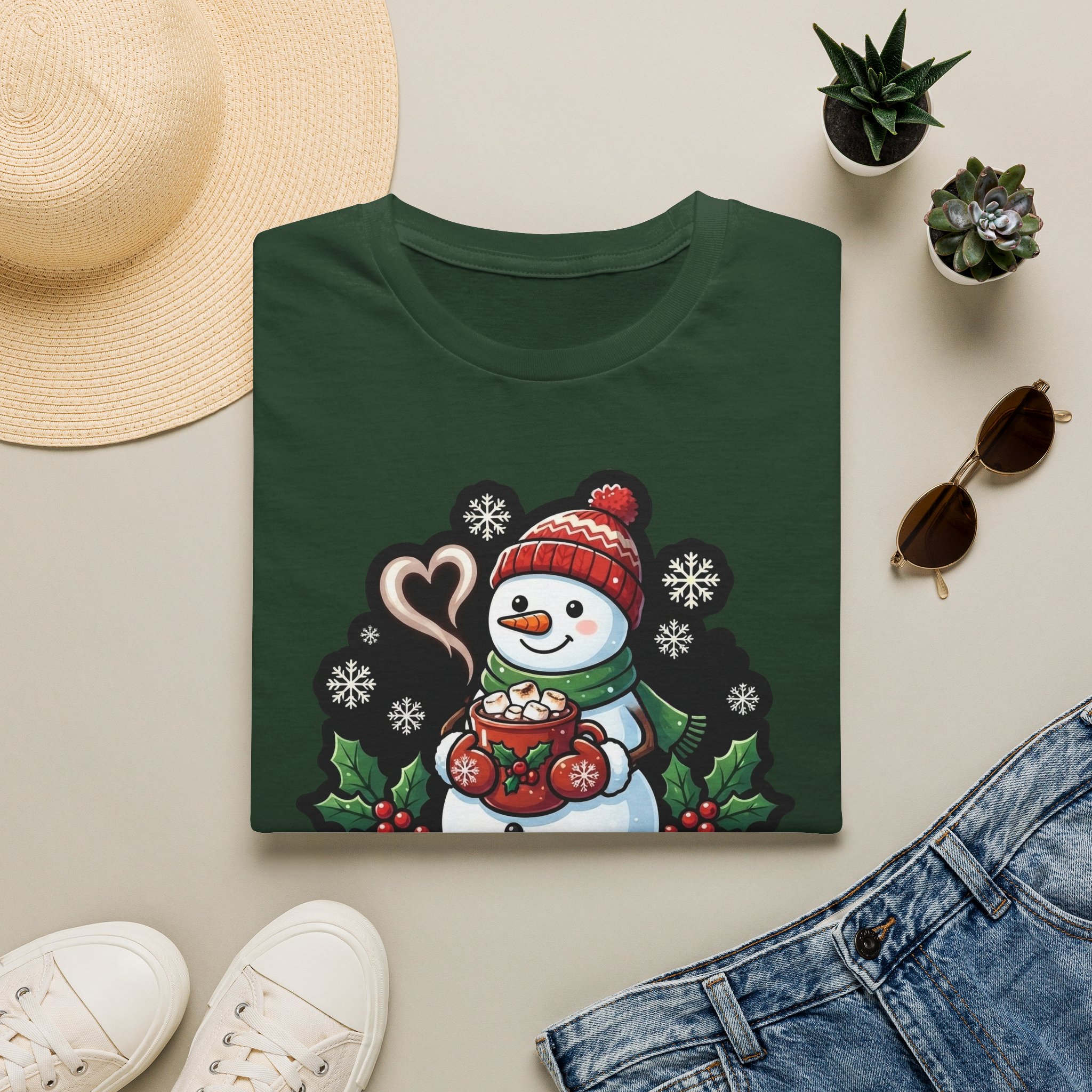 Christmas Snowman T-Shirt — "December Runs on Cocoa" Holiday Graphic Tee - Image 14