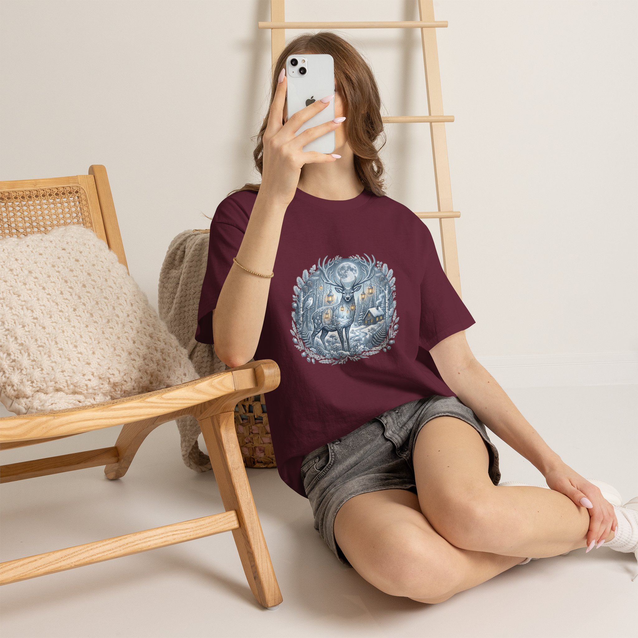 lantern‑lit forest deer autumn graphic tee