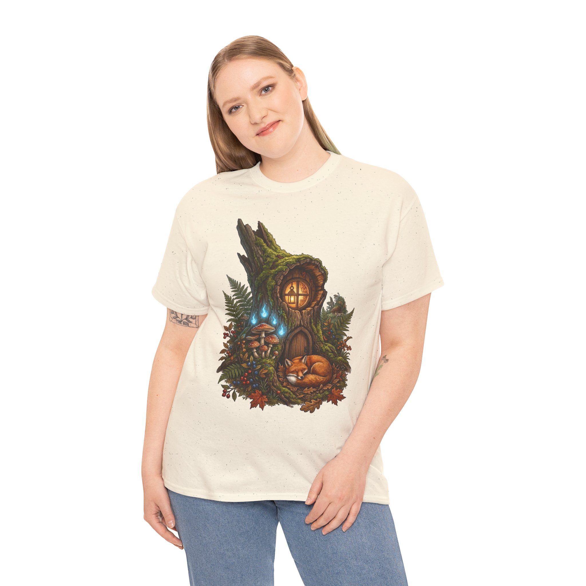 Fairy Hollow t‑shirt with cozy woodland mushroom home graphic design