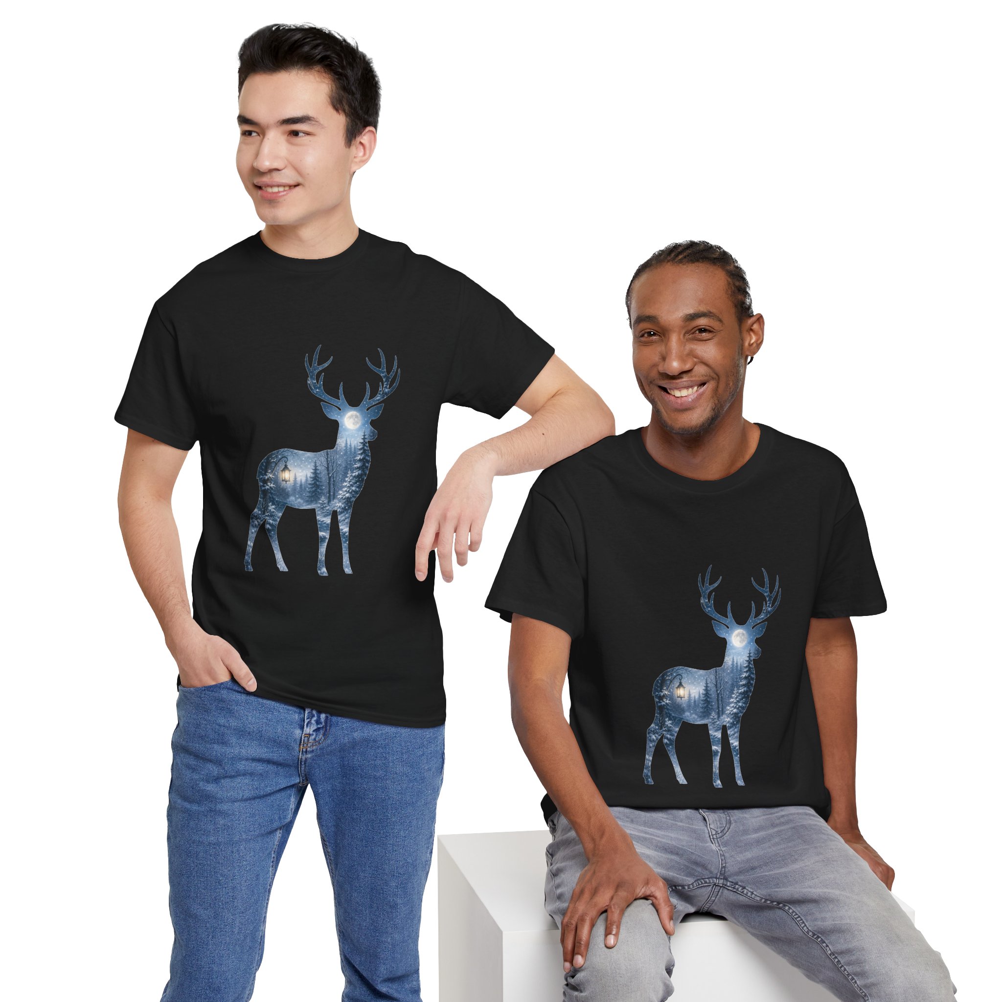 moonlit forest deer autumn graphic tee