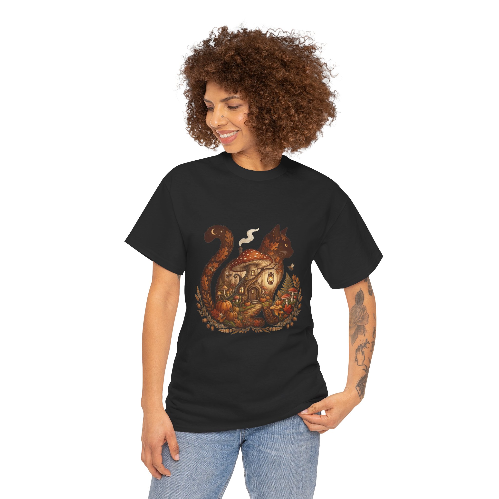 autumn cat pumpkin t‑shirt design