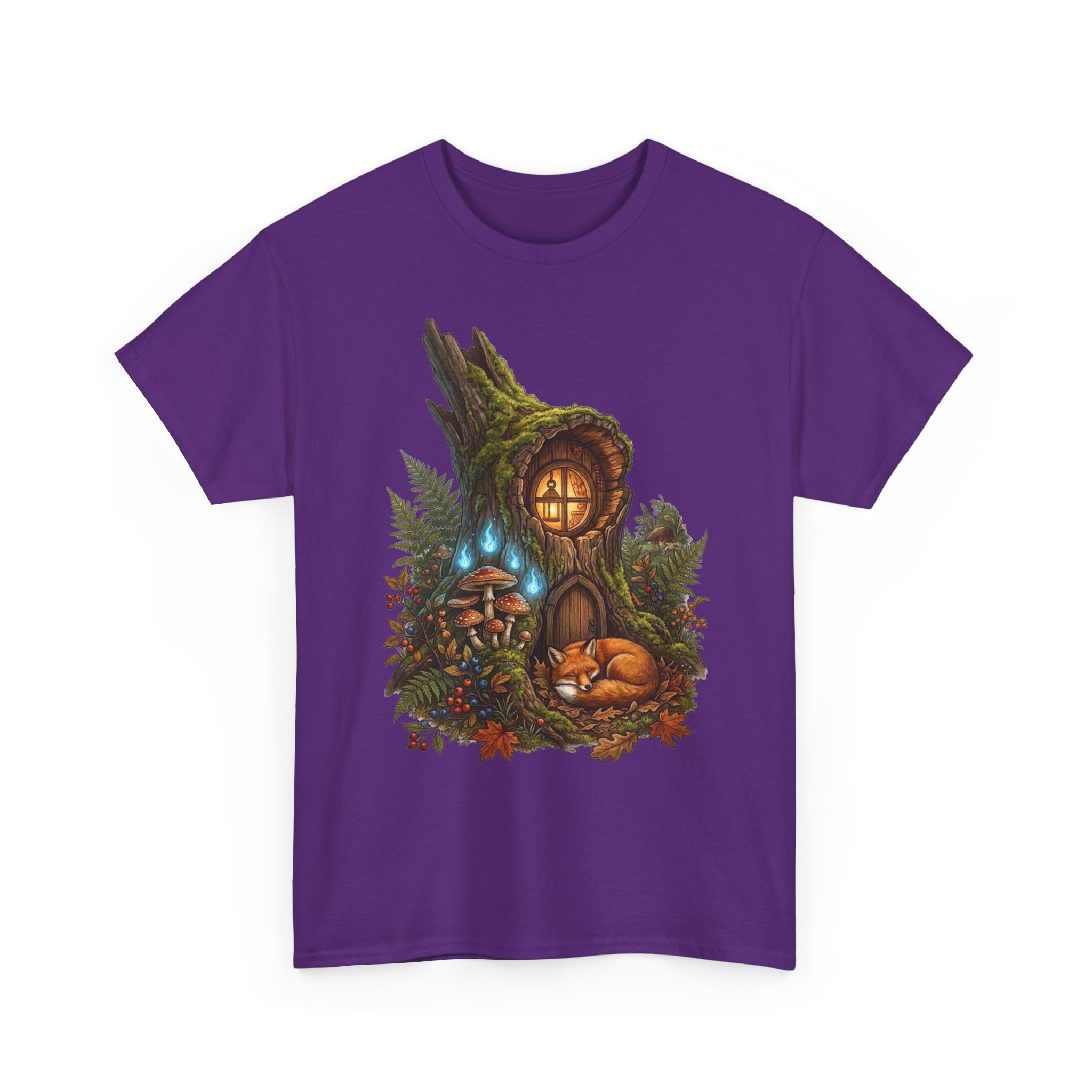 Woodland fairy home t‑shirt with cozy mushroom house illustration