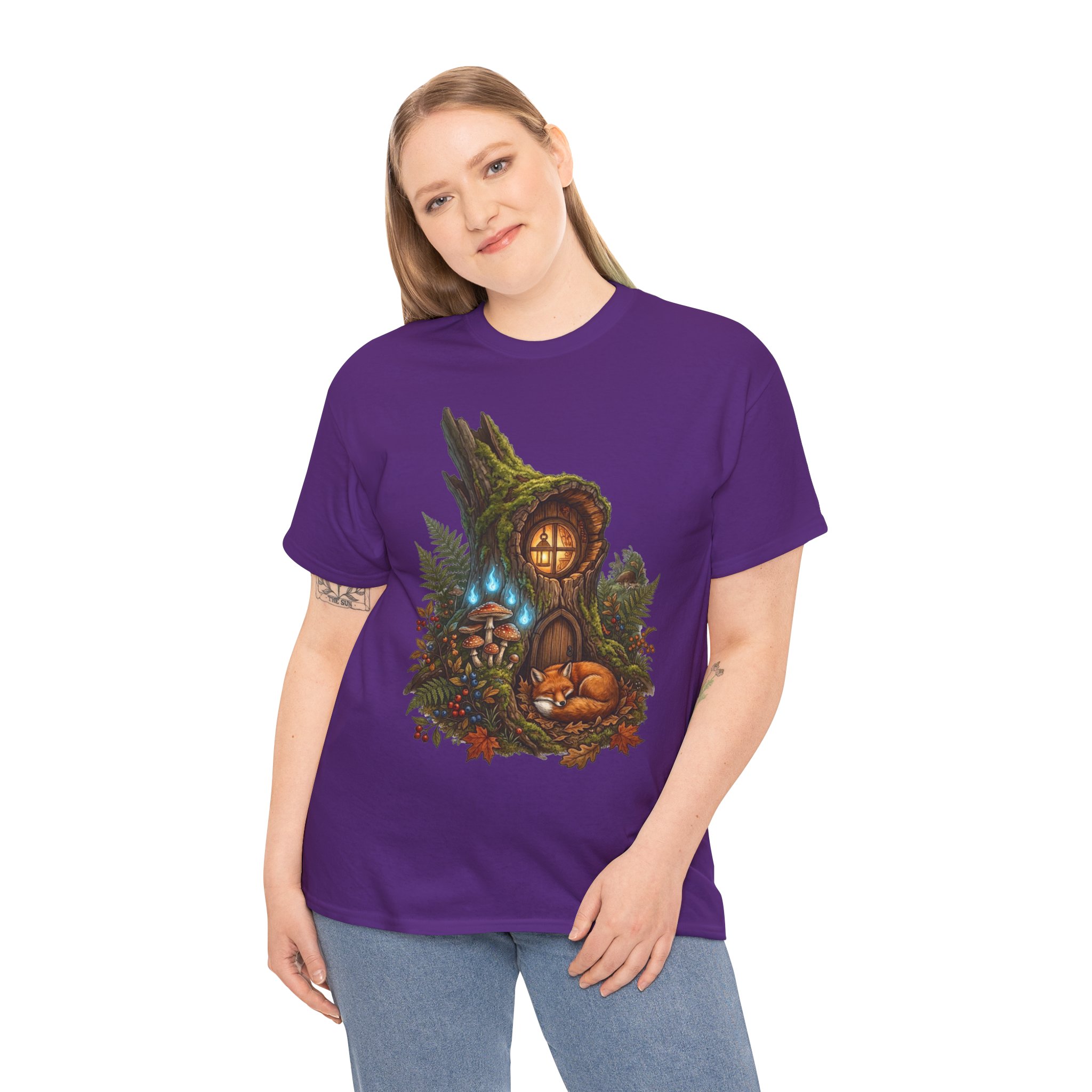 Fairy Hollow t‑shirt with cozy woodland mushroom home graphic design