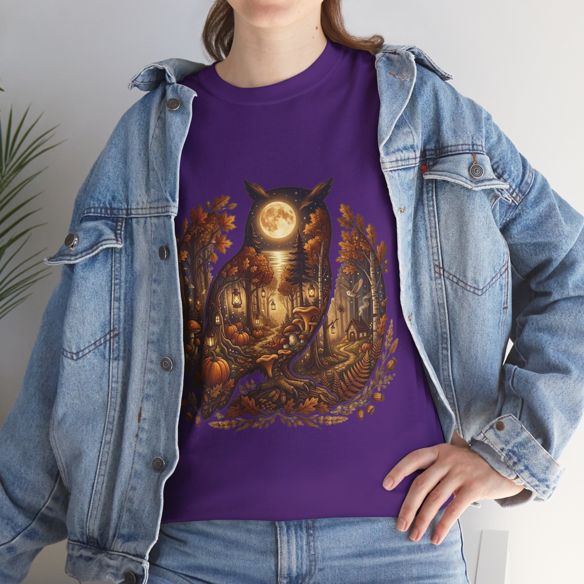 moonlit forest owl fall graphic tee