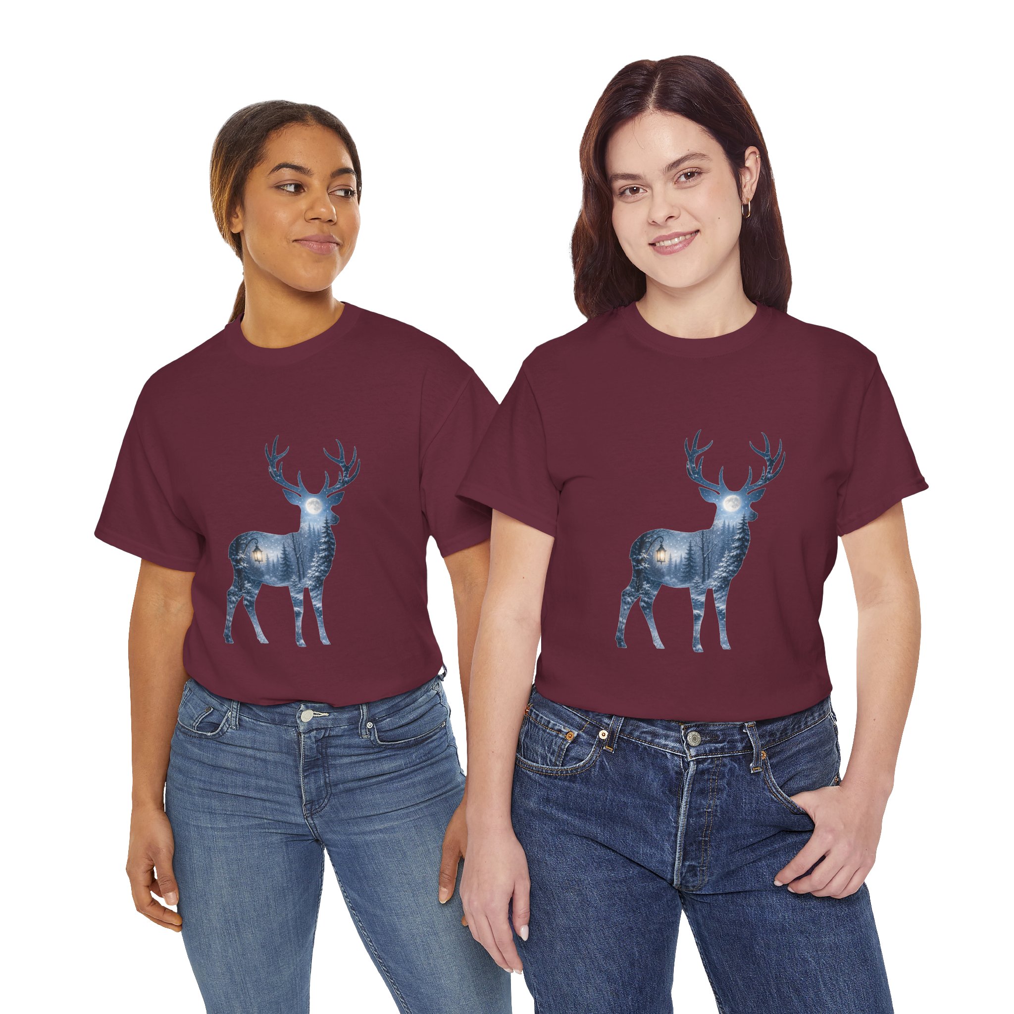 moonlit forest deer autumn graphic tee
